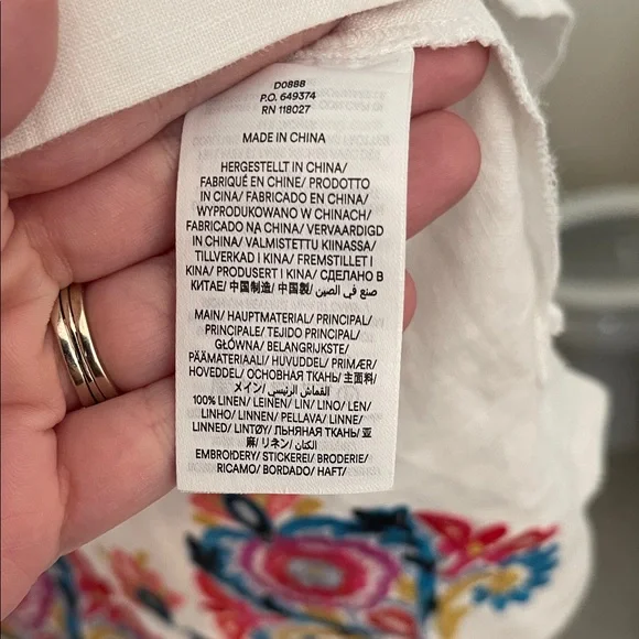 EUC! Boden White Linen Dress with Colorful Embroidery, Size 4R - Picture 5 of 6